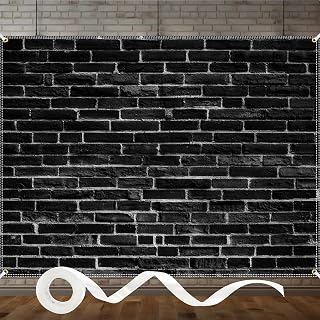 Black Brick Wall Backdrop 8x6ft Vintage Rustic Wall Photography Backdrops with 32.8ft Ribbion for Birthday Party Wedding Holiday Event Home Decor Photo Booth Studio Props Banner