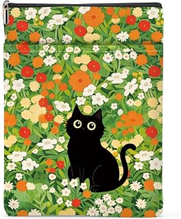 Black Cat Book Sleeve for Book Lovers Floral Book Protector Booksleeve Cat Lover Gifts for Readers Women Men Birthday Graduation 12 x 9Inches
