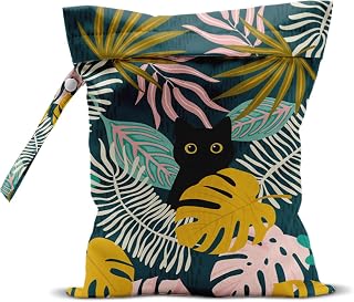 Black Cat Wet Dry Bags Palm Wet Bags Swimsuit Bag Beach Essentials Summer Decor Washable Reusable Waterproof Bag for Swimsuit Pool Beach Diapers Dirty Yoga Gym Clothes