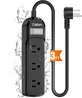 Black Outdoor Power Strip Weatherproof, 3FT Short Waterproof Extension Cord with 3 Wide Outlets, 16AWG 1625W/13Amps Outlet Extender for Kitchen, Patio, Garden Lighting