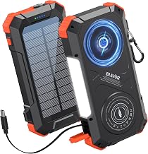 BLAVOR Solar Charger Power Bank Built-in Retractable USB-C Cable, 20000mAh Wireless Magnetic Portable Charger with Camping Light, Flashlight, 20W Fast Charging Battery Pack for Outdoor Camping Hiking