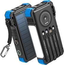 BLAVOR Solar Power Bank 20000mAh Built-in Cables, Wireless Charger for Phones & Apple Watch, 20W Fast Charging Battery Pack with USB C, Flashlight, Solar Charger for iPhone, iPad, iWatch, Samsung