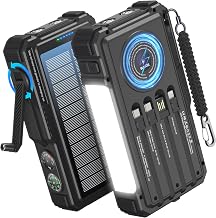 BLAVOR Solar Power Bank with Hand Crank and 4 Cables, 20000mAh Wireless Portable Charger with USB C & Camping Light, 20W Fast Charging Battery Pack for iPhone, iPad, Samsung, All Mobile Phones