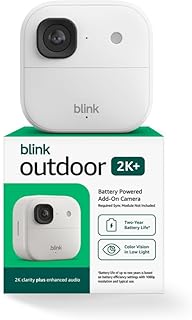 Blink Outdoor 2K+ (newest model) &mdash; Wireless smart security camera, 2K video resolution, enhanced audio, two-year battery. Required Sync Module not included &mdash; Add-On (White)