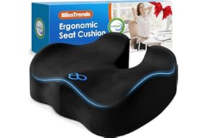 BlissTrends Memory Foam Seat Cushion for Office Chair & Car Seat, Black | Ergonomic Tailbone & Sciatica Support with Removable Velvet Cover for Pressure Relief and Long Sitting Comfort, 3.3" Thick