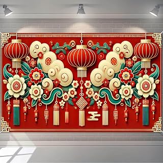 BlissYard 2026 Chinese New Year Banner 71x43 in Lunar Festival Decor | Lunar New Year Background and Chinese Festival Banner for Home, Photos, Floral Lantern Red Festival Style