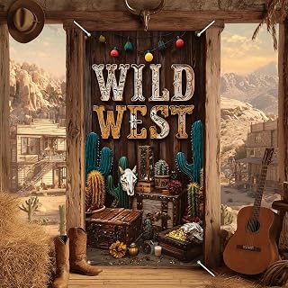 BlissYard Door Cover Western Wild West Rustic 35x71 Inch Polyester | Door Banner, Fabric Cover | Western Door Decor, Wild West Treasure Hunt Backdrop | Porch, Entry, Party (Wild West)