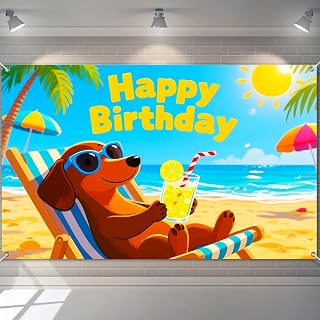 BlissYard Drink Dog Polyester Birthday Banner 71x43 Inch Party Decor | Polyester, Summer Dog Theme, Happy birthday backdrop for outdoor parties, room walls, and photo studios.