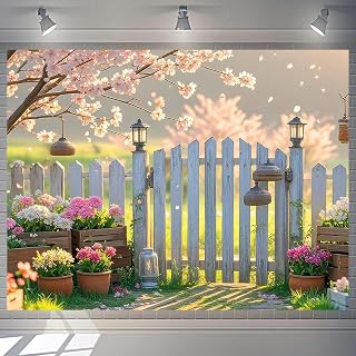 BlissYard Flowers Backdrop Banner Spring Backdrop Flower Garden Landscape Scenery 7.5x5.9FT Hello Spring Decorations Banner Outdoor Party Decor Supplies Studio Photography Photo Booth Prop Gift