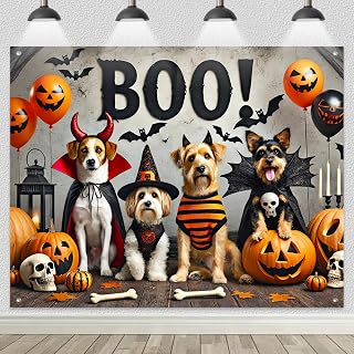 BlissYard Halloween Backdrop Banner Pet Costume Pumpkin Scene 8x6ft | Halloween Party Backdrop with Pumpkins Pet Costumes Bats for Indoor Outdoor Photo Booth and Wall Decoration