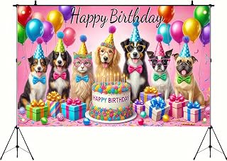 BlissYard Pet Theme Happy Birthday Backdrop 71x43 Inch | Dog Birthday Banner Puppy Kitten Photography Background for Dog Owner Dogs Birthday Party Pet Party Decorations Supplies