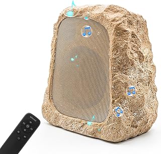 BlitzRock Solar Powered Rock Speakers 30W (60W Paired) Waterproof Outdoor Speakers with 7-Color LED Lights and Multi-Sync for Patio Garden Pool Party, 1 Pack