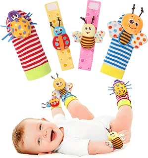 Bloobloomax Wrist Rattle Socks and Foot Finder Set, Baby Girl Boy Toys | Sensory Toys for Infant 0-36 Months, Newborn Hand & Foot Toys for 0 to 3 Years, Baby Shower Present Basket Stuffer