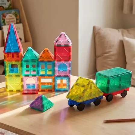Bloques Magneticos para Armar Traslucidos Waggs Juego de Construccion Waggs 3D + 2 carritos