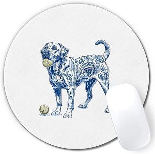 Blue Chinoiserie Labrador Retriever Tennis Round Mouse Pad 7.9x7.9 Inch, Blue and White Labrador Dog Mouse Pads for Home Office Dorm Computers Laptop Supplies Desk Accessories