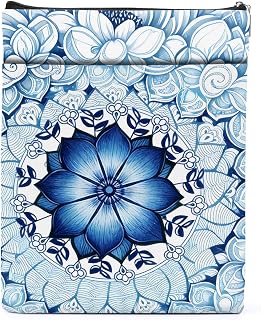 Blue Floral Bible Book Sleeve, Canvas Sleeve with Zipper & Front Pocket | Book Lovers Gifts 11.4 x 8.8 Inch Books Cover Protector Bookish Bible Gifts for Readers Librarian Women Teacher