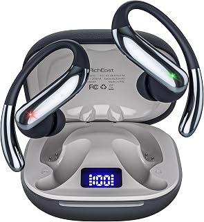 Bluetooth Headphones Wireless Earbuds Bluetooth 6.0 Headphone, Sport Bluetooth Earbuds Hi-Res Audio Clear Calls Earphones with Over Ear Hooks, IP5 Waterproof Earphone for Gym/Running/Workout Black