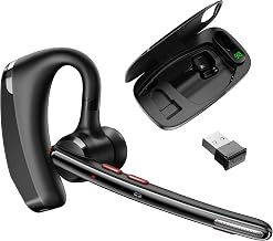 Bluetooth Headset, V5.3 Wireless Headset with Dual Noise-Canceling Microphones, Portable Case, 300H Standby Time Hands Free Headphones for Computer/Cell Phones, Home/Trucker/Office
