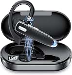 Bluetooth Headset V6.1 with 90Hrs Talk Time & 500mAh Charging Case, CVC 8.0 ENC Noise Cancelling Mic &ndash; Wireless Earpiece Single Ear Hands-Free Headphones for Office Trucker Driving Business - Black