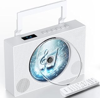 Bluetooth Portable CD Player with Speakers - Jimwey Desktop CD Player Boombox, FM Radio, USB, AUX Input, Home & Travel Music Player with Remote-White