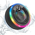 Bluetooth Speaker, Shower Speaker Stereo Sound, IPX7 Waterproof Speakers, Digital Display Portable Speaker with Suction Cup, LED Light, Small Wireless Speakers for Outdoor Party Beach Bathroom, Black
