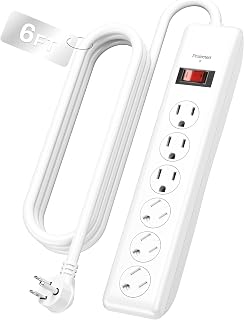 BN-LINK 6FT 6 Outlet Power Strip Surge Protector, 600 Joules, Twist-to-Close Safety Covers, 90 Degree Flat Plug, Overload Protection, Wall Mount Power Strip for Home Office, Bedroom and Dorm