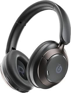 Boean Active Noise Cancelling Headphones, 100H Playtime Bluetooth 6.0 Over Ear Headphones with Hi-Res Audio, 5 ENC Mics Clear Call, HiFi Stereo Foldable Wireless Headset for Office Travel Game, Blue