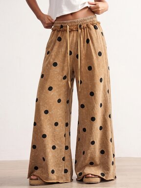 Bohemela Polka Dot Drawstring Waist Wide Leg Pants  #WideLegLooks