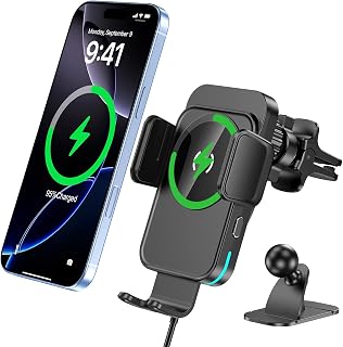 bokilino Wireless Car Charger, 15W Fast Charging [Auto Clamping] [Auto Alignment] Phone Holders for Your Car Dashboard Windshield Air Vent Car Accessories for iPhone 17 16 15 14 13 12 Series, Black