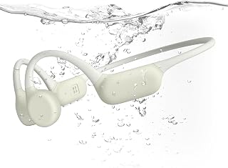 Bone Conduction Headphones, IPX8 Waterproof Swimming Headphones Off-white | Open Ear Headphones with 32GB Memory Switch to MP3 Mode Underwater AI Music Generation, 8H Playtime Bluetooth 6.0 for Running