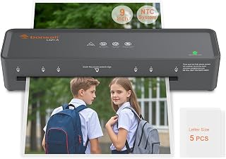 Bonsaii 9 Inch Thermal Laminator Machine with 5 Pouches, Compact Home Office Laminating Machine for Documents Photos Posters, Personal Laminator for School Use,Dark Grey