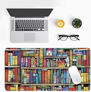 Book Lover's Desk Mat, Large PU Leather Desk Pad with Non-Slip Base, Literary Office Keyboard Mat Ideal Gift for Readers, Gaming & Home Work (23.6x11.8 Inch)