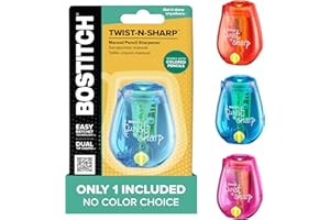 Bostitch Office Pencil Sharpener, Manual, One Assorted Color, Twist-n-Sharp, Kids, Boys, Girls, Colored Pencils, 1 Pack