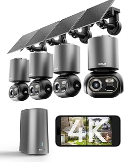 BOTSLAB 4K Security Cameras Wireless Outdoor, No Subscription, 4 Cam-Kit,Solar Camera for Home Security with Full Color Night Vision,32GB Local Storage Base Station,AI Recognition,360&deg; PTZ,2.4GHz WiFi