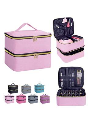 -Bottle Nail Polish Storage Box - 15ml/0.5oz Capacity, With Tool Organizer Bag And Adjustable Dividers, Dual-Layer Design, Suitable For Nail Art Enthusiasts And Manicurists. Also Can Be Used As Cosmetic Bag, Makeup Bag, Makeup Organizer,Pouch,Makeup Pouch