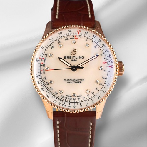 Breitling 36mm Navitimer Rose Gold Mother of Pearl Dial Watch R17327211A1P1