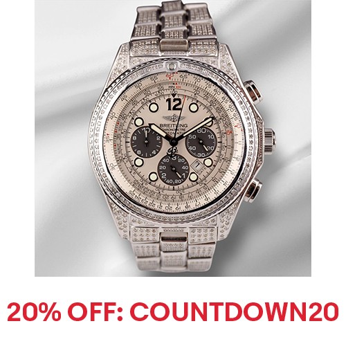 Breitling Professional 44mm Silver Dial 5ct Iced Out Diamond Mens Watch A42362