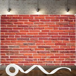 Brick Wall Backdrop 10x6.5 ft Vintage Rustic Photography Backdrops with 32.8ft Ribbon for Birthday Party Wedding Holiday Event Home Decoration Photo Booth Studio Props Banner