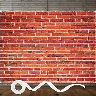 Brick Wall Backdrop 8x6 ft Vintage Rustic Photography Backdrops with 32.8ft Ribbon for Birthday Party Wedding Holiday Event Home Decoration Photo Booth Studio Props Banner
