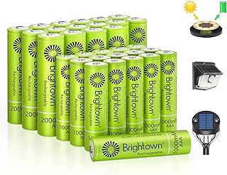 Brightown 16 Pack AA 2000mAh and 16 Pack AAA 1000mAh Rechargeable Batteries Combo - 1.2V NiMH High Capacity Battery - Ideal for Solar Lights & Home Devices, Recharge up to 1000x Times, Pre-Charged