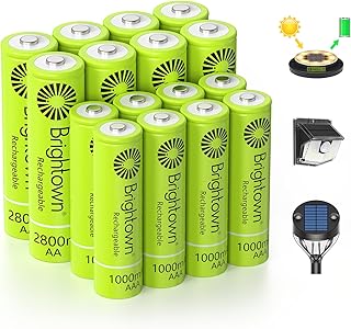 Brightown 8 Pack AA 2800mAh and 8 Pack AAA 1000mAh Rechargeable Batteries Combo - 1.2V NiMH High Capacity Battery - Ideal for Solar Lights & Home Devices, Recharge up to 1000x Times, Pre-Charged