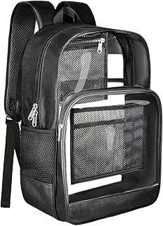 BrillaraSymn Heavy Duty Clear Backpack for School | Sturdy Fabric Clear Bookbag, Transparent PVC & Oxford Backpacks with Privacy Pocket for College Travel Security, Black-XL