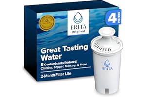 Brita Standard Water Filter for Pitchers and Dispensers, BPA-Free, Reduces Copper, Cadmium and Mercury Impurities, Lasts Two Months or 40 Gallons, Includes 4 Filters for Pitchers