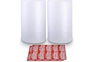 Bubble Cushioning Wrap Rolls, 3/16" x 12" x 72' ft Total [2 Rolls of 36 Feet] Perforated Every 12", 20 Fragile Stickers for Packaging, Shipping, Mailing