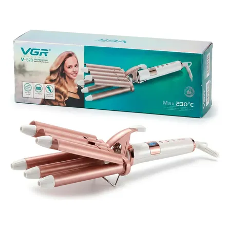 Buclera Rizador Cer&aacute;mica Vgr V-528 5 Ondas Temperatura 220&deg; Color Blanco Y Rosa Blanco/rosa