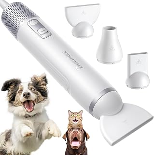 Buenkee Handheld Dog Dryer, 3HP High-Velocity Pet Hair Blower, White | 12 modes with 3 speeds and 4 temps, 1.2 lb lightweight, quiet under 65 dB, portable for home and travel, includes 3 nozzles