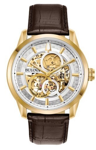 Bulova Classic Sutton Mechanical Automatic Men's Leather Watch 43 MM 97A138