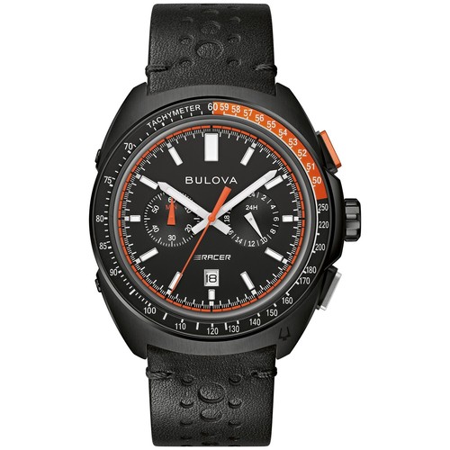 Bulova Men's Racing Chronograph Calendar Quartz Black Leather Watch 42 MM 98B428