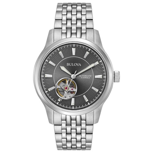 Bulova Men's Silver Stainless Steel Automatic Open Aperture Watch 40MM 96A190