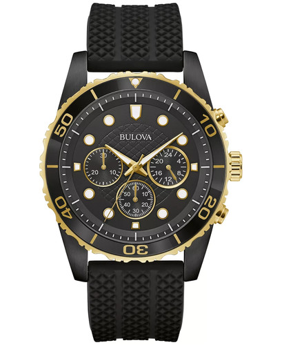 Bulova Men's Sport Chronograph Black Silicone Quartz Watch 43MM 98A297